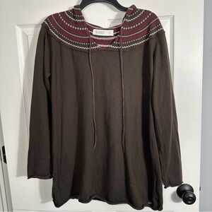 Carve Designs XL brown sweater hoodie, red/white yoke, cotton/cashmere, fall